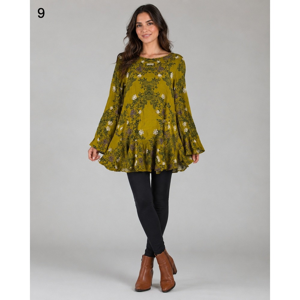 Free‎ People Tunic Blouse Womens XS Green Forest Fairy Open Back